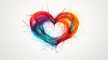 Obraz premium Threads of Empathy: A minimalist artwork depicting colorful threads intertwining to form a heart, symbolizing empathy and compassion as essential elements of social responsibility | generative ai