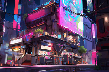 繊細で芸術的なサイバーパンク系背景のイラスト(AI generated image)