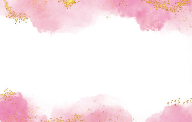 Pink watercolor backgrounds painted with golden glitters, use for a wedding, valentines and Mother’s Day card, poster backdrop, and other illustrations work