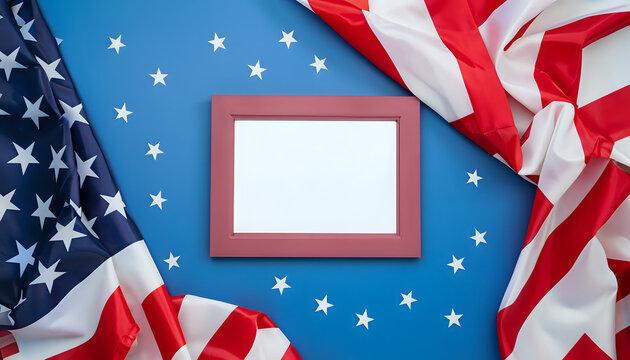 stars and background, Happy Independence Day, 4th of July celebration concept with frame mock up, stars and USA flag on blue background, waving, united states, AI generated 