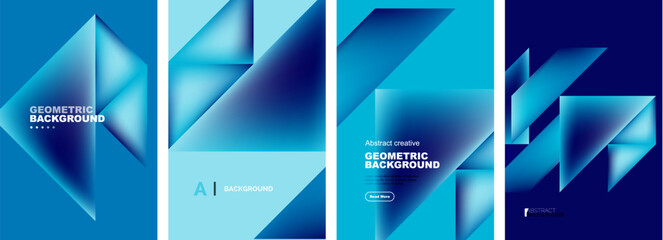 Set of abstract backgrounds - overlapping triangles with fluid gradients design. Collection of covers, templates, flyers, placards, brochures, banners