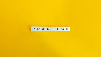 Practice Word on Block Letter Tiles on Yellow Background. Minimal Aesthetic.