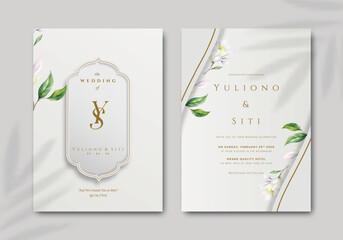 elegant islamic wedding invitation with flower watercolor premium vector