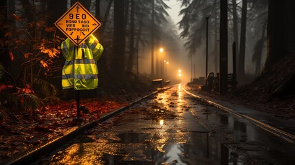 Abandoned runners reflective vest in an early morninng