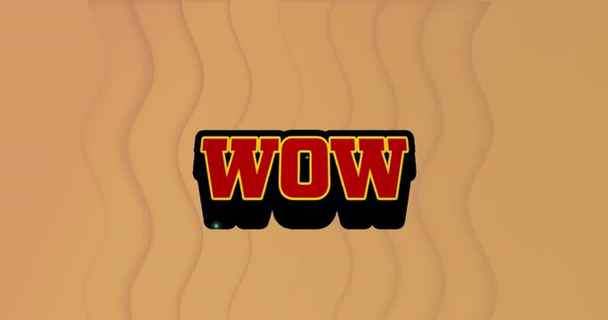 Animation of wow text over retro speech bubble against wavy texture in seamless pattern