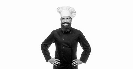 Bearded chef, cooks or baker. Bearded male chefs isolated. Cook hat. Confident bearded male chef in...