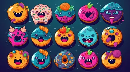 Fotobehang Cute cartoon colorful donuts with different emotions. © Barosanu