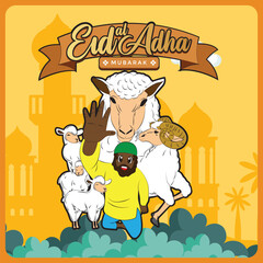 Eid al adha vector with animal farm object