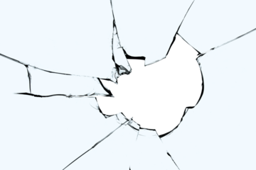 Window glass broken hole, construction and vandalism. Texture with a semi-transparent background in png format.