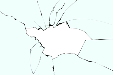 Broken glass crack texture in png format with transparent background. Breakdown effect for design.