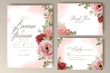 Watercolor wedding card invitation template