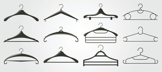 set of clothes hanger vector silhouette illustration design, hanger bundle vintage illustration design