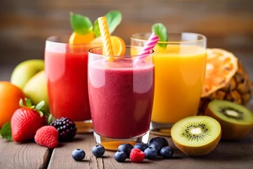 Fotobehang Brunch: Sunlit Refreshment with Fresh Juice and Healthy Food © Degimages