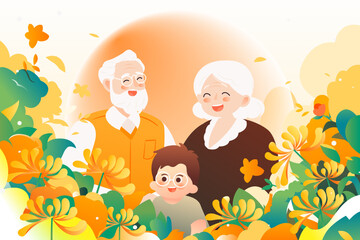 Autumn Double Ninth Festival parent-child tour, Liqiu solar terms, old people climb high and enjoy autumn illustration