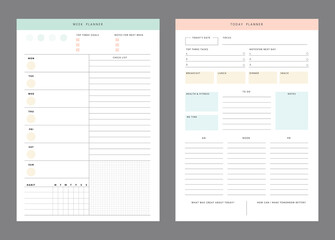 set of Week planner. Minimalist planner template set. Vector illustration.	 