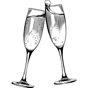 Hand drawn Champagne Toast Sketch Illustration