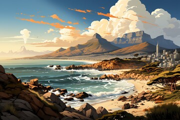 Naklejka premium The majestic mountains of Cape Town pop art