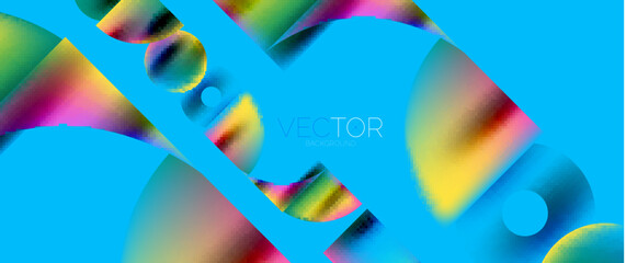 Geometric abstract panorama wallpaper background. Round shapes and circles, metallic color geometric shapes composition