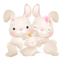 Obraz na płótnie Canvas Cute rabbit and baby rabbit watercolor illustration