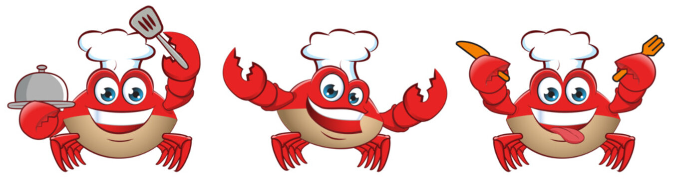 Seafood chef crab character. Restaurant mascot. Menu decoration. Meal presentation