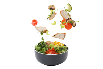 PNG, Concept of lunch, paper bowl with food, isolated on white background