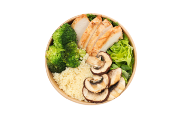 PNG, Concept of lunch, paper bowl with food, isolated on white background