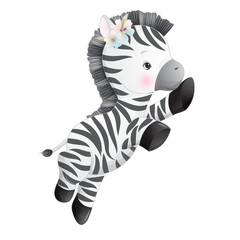 Fototapeta na wymiar Cute zebra poses watercolor illustration