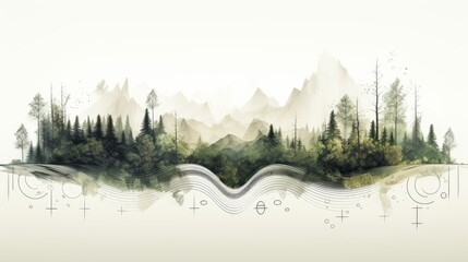 Nature's Voice: A minimalistic artwork featuring sound waves merging with organic elements, highlighting the role of environmental consciousness in social responsibility | generative ai