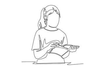 Single one line drawing happy student reading and preparing for examination. Education and leisure concept. Continuous line draw design graphic vector illustration.