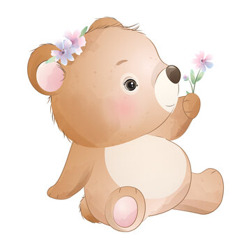 Cute bear poses watercolor illustration