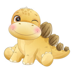 Cute dinosaur poses watercolor illustration