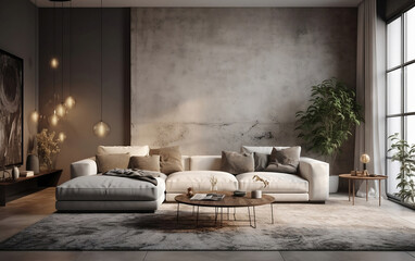 Modern living room interior design with sofa, Generative AI