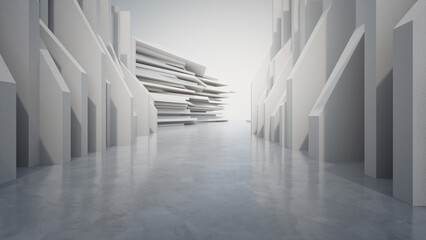 Obraz premium Abstract architecture design of modern building. Empty parking area floor and concrete wall. 3D rendering background image for car scene.