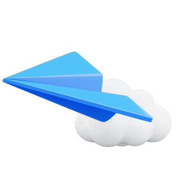 Paper plane icon origami airplane 3d render illustration isolated on transparent background