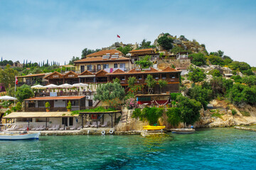 Obraz premium Beautiful panoramic view on island Kekova and the castle Simena on top of hill