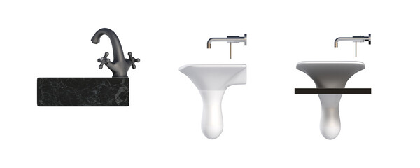 Washbasin isolated on transparent background, sink, 3D illustration, cg render
