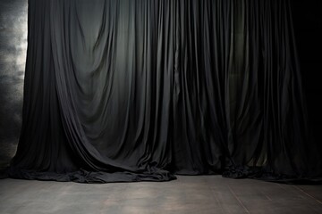 Black silk curtains textured wall backdrop Generative AI