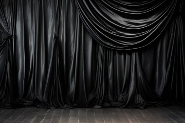 Fototapeta premium Black silk curtains textured wall backdrop Generative AI
