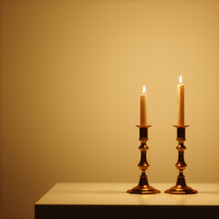 White Elegance: Twin Candles in a Serene Interior