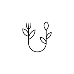Letter U and natural cutlery line art logo design © Dina