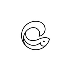 fish and waves simple line style logo
