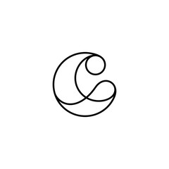 Letter C and waves simple line art logo design