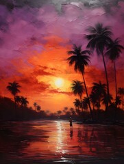 Obraz na płótnie Canvas sunset painting with the ocean on the coast. Illustration. Generative AI.