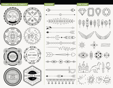 LOGO GEOMETRIC LINE DESIGN ELEMENTS. Frames, brands, design elements, dividers and icons.
logo design elements.
