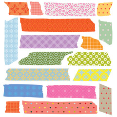 SET OF COLORFUL CRAFT TAPE WITH VARIANT PATTERNS. Editable vector  illustration file.