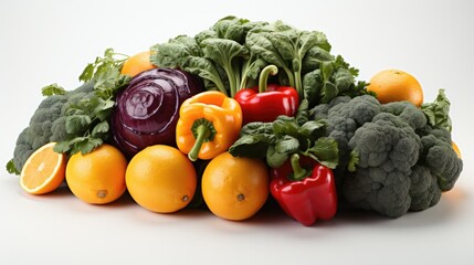 Fresh fruit and vegetables on a white background, Collection of various vegetables placed.