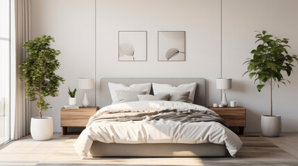Modern minimalistic style bedroom. Generative AI