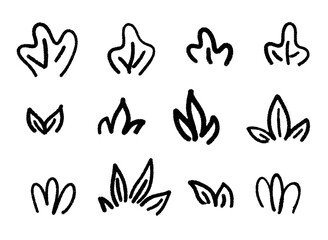 Set of black hand drawn leaves with pencil texture.