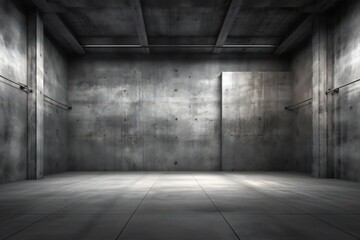 Website slide backdrop empty dark gray industrial concrete scene with floor and back wall and light rays Generative AI