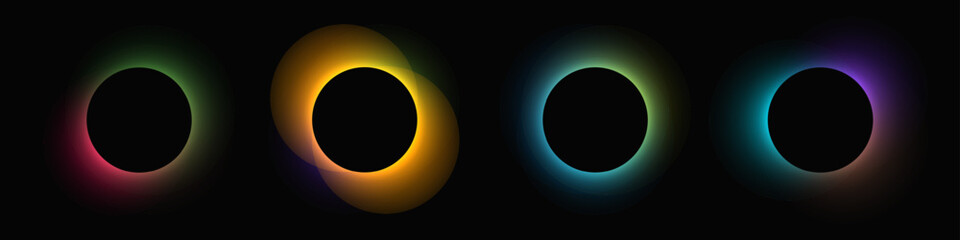 Set of circle illuminate light frames with color gradient